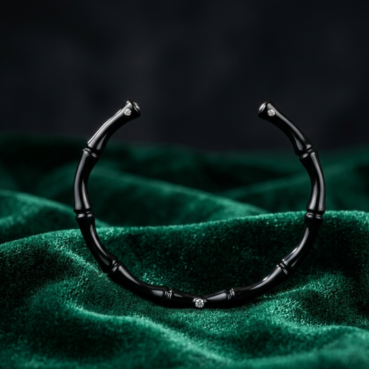 Black Bamboo Style Open Cuff Bracelet