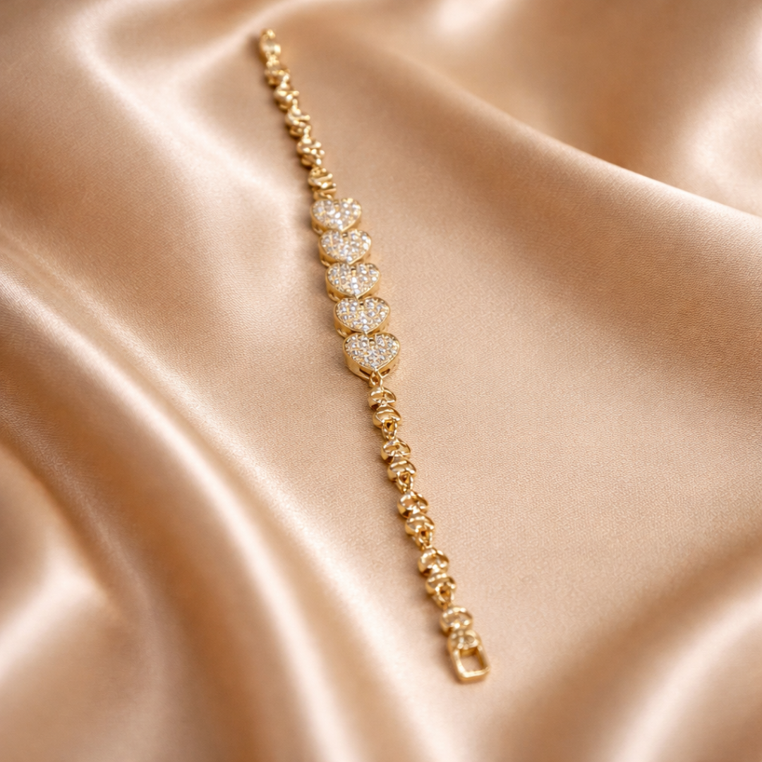 Gold Crystal Heart Link Bracelet