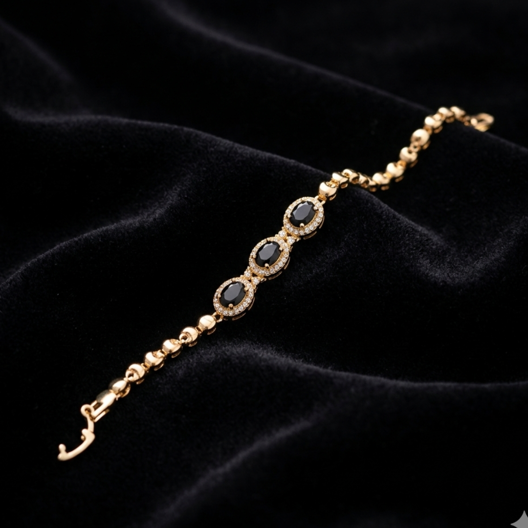 Gold Black Stone Halo Crystal Bracelet
