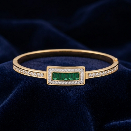 Premium Green Gemstone Geometric Stainless Steel Bracelet