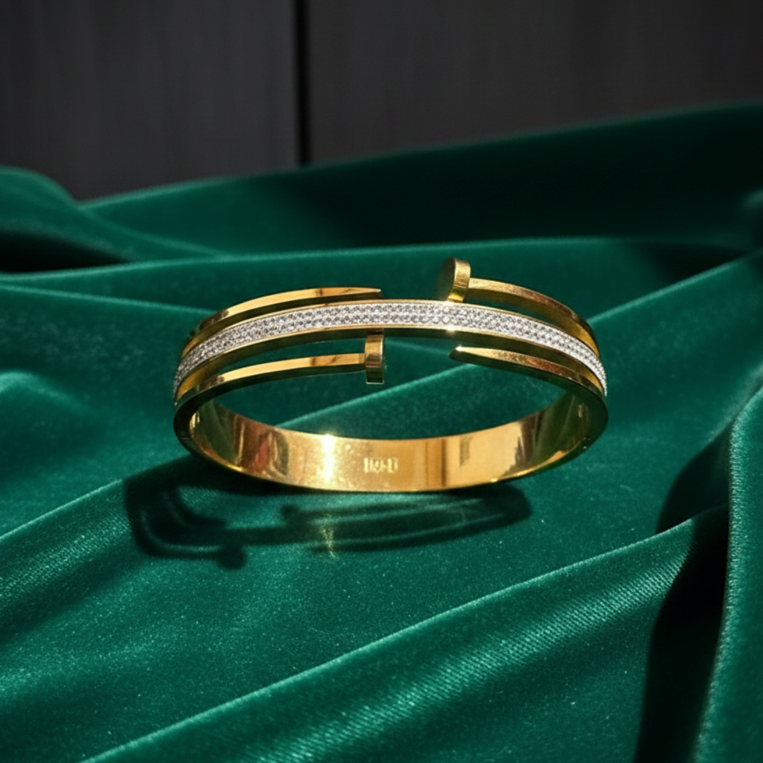 Gold Zircon Stainless Steel Cuff Bracelet