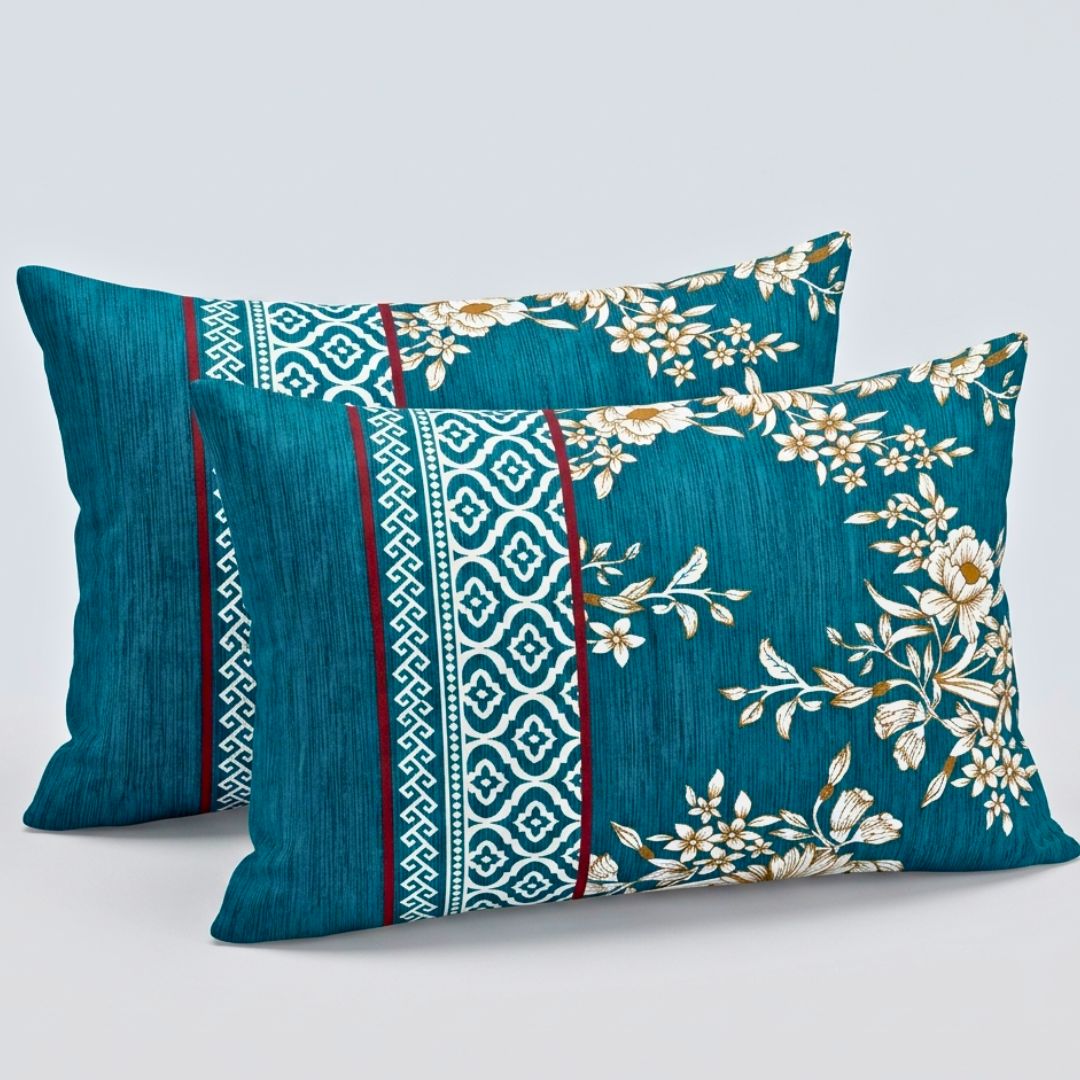 Azure Bloom Soft Cotton Printed Bedsheet Set