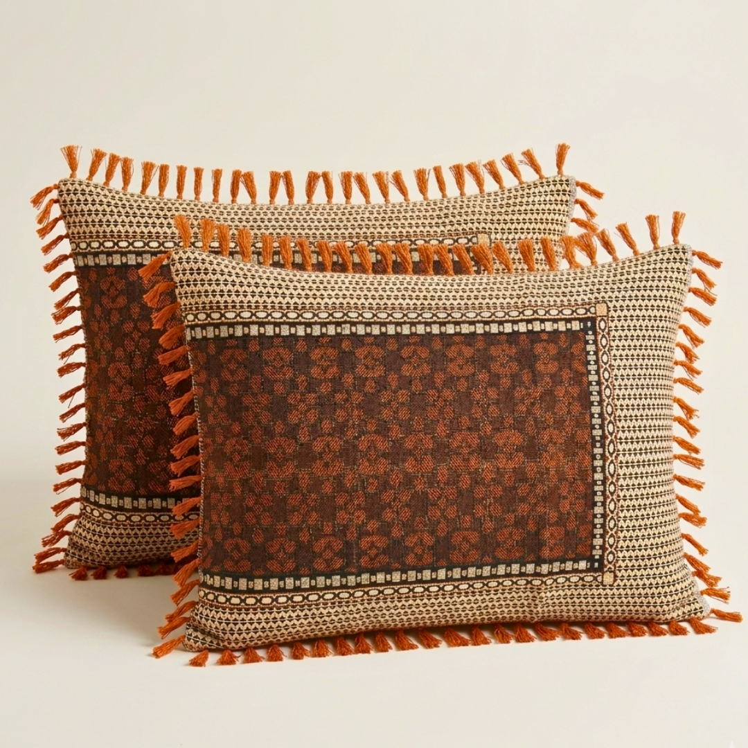 Classic Orange Multani Bedsheet – Central Mehrab Pattern