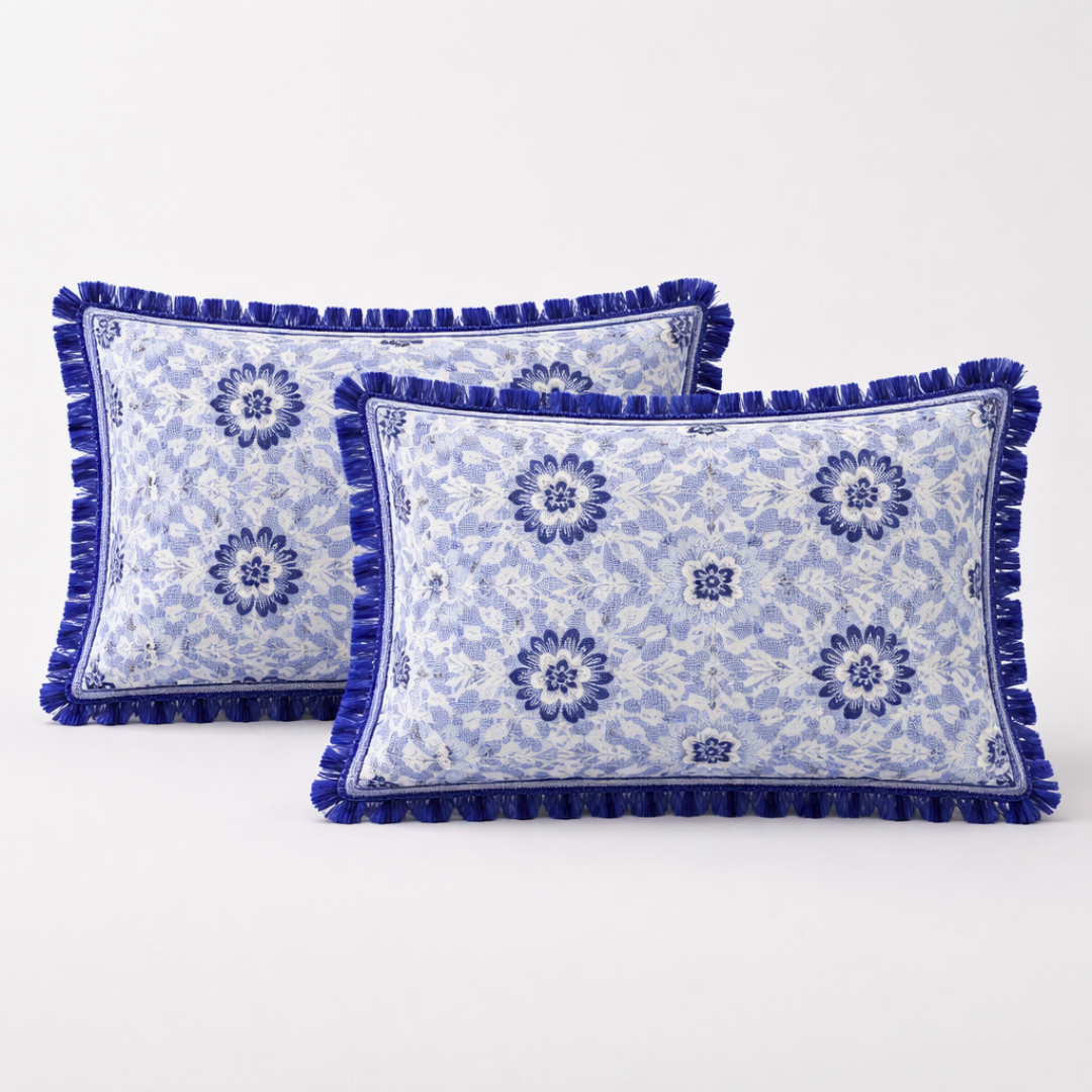 Allover Floral Multani Bed Sheet – Blue Classic Design