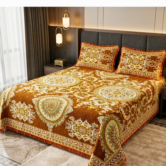 Mora Medallion Multani Bed Sheet –Orange Classic Design