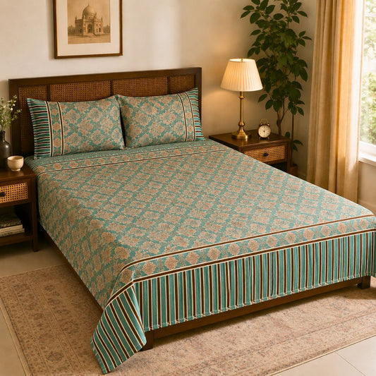 Heritage Floral Striped Soft Cotton Bedsheet Set
