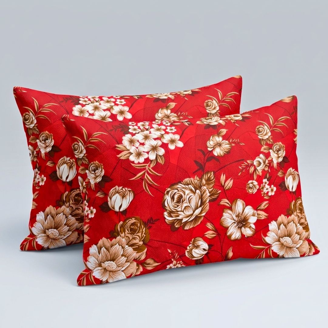 Crimson Rose Soft Cotton Printed Bedsheet Set