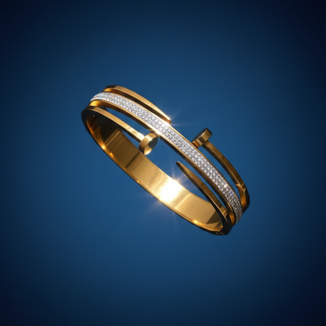 Gold Zircon Stainless Steel Cuff Bracelet