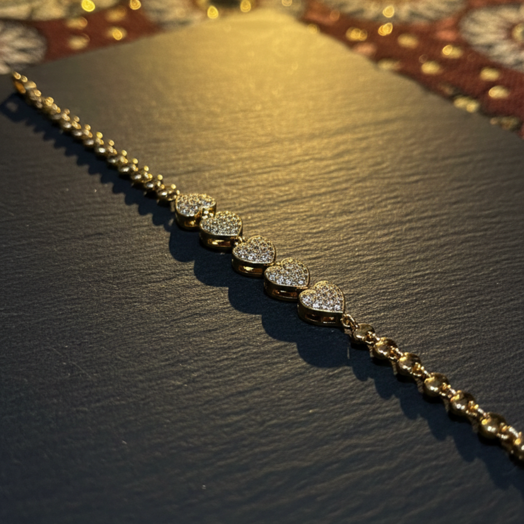 Gold Crystal Heart Link Bracelet
