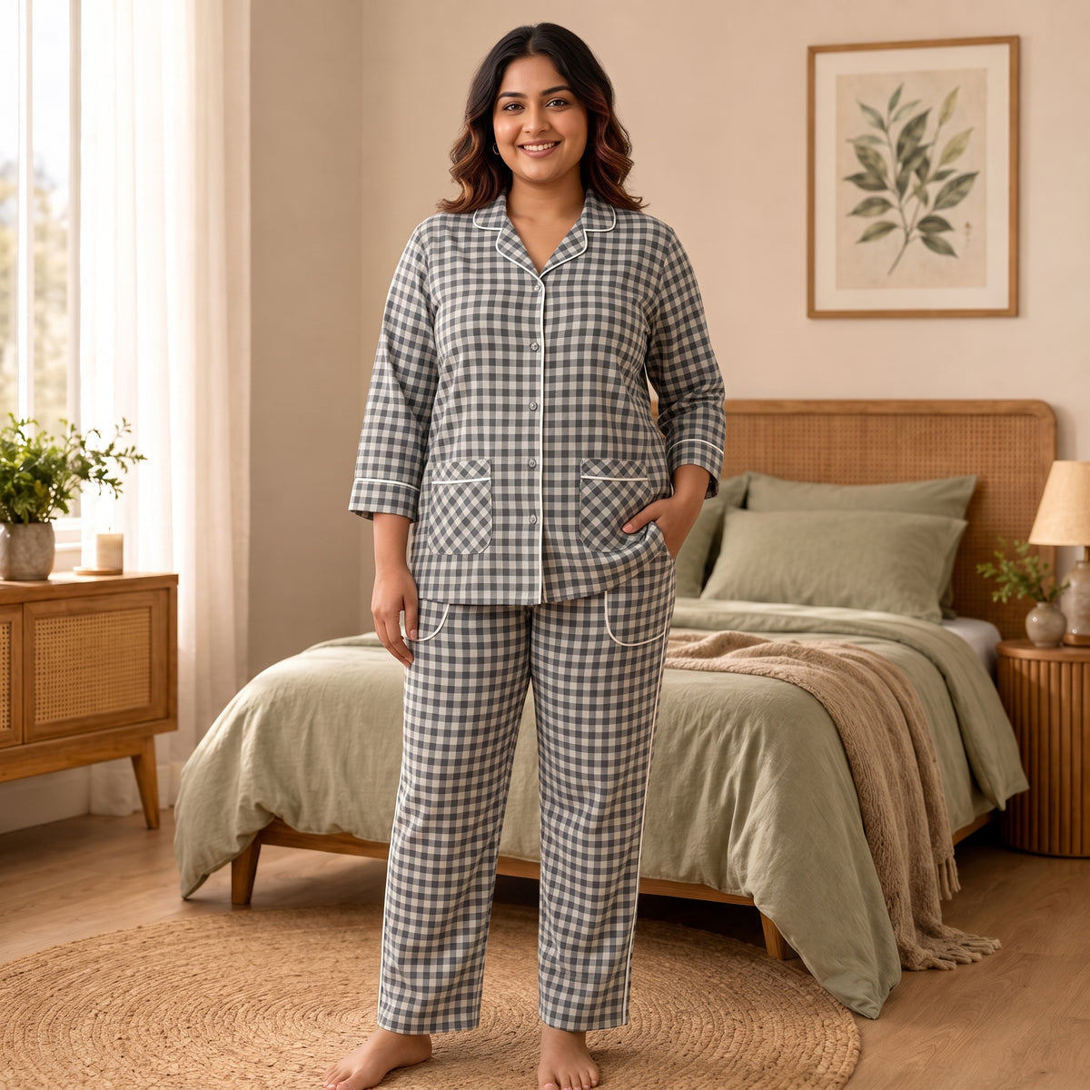 Women’s Black & White Checkered Night Suit & Loungewear